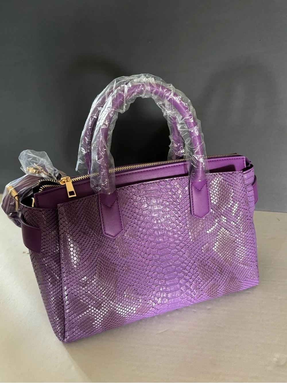 Mellow World Women's Purple Snake-Texture Satchel with Detachable Strap